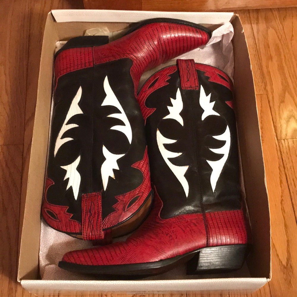 Red and Black Western Heeled Boots